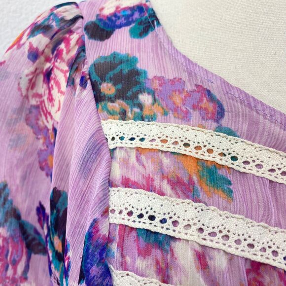 Julies Closet Lavender Chiffon Sheer Blouse Med Batwings Whimsy Fairy Boho Angel - Picture 3 of 11